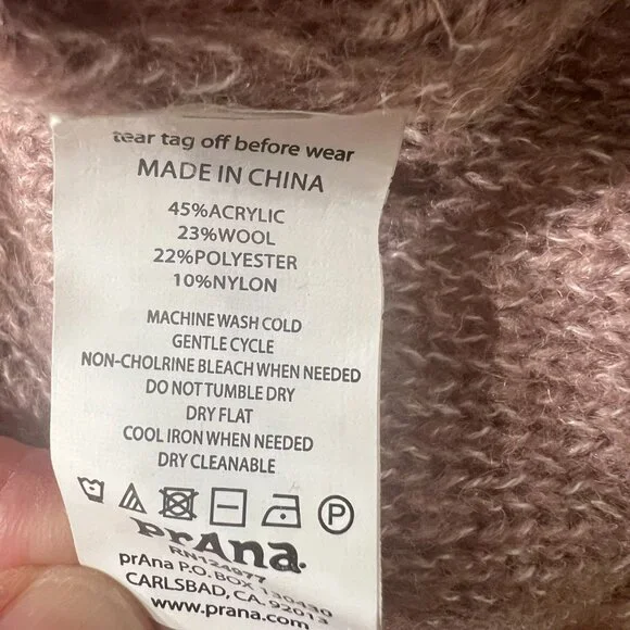 PrAna Shelby Poncho Sweater Pink Wool blend Wm L Boho Fringe Hem Tassle Tie Neck - Picture 8 of 9